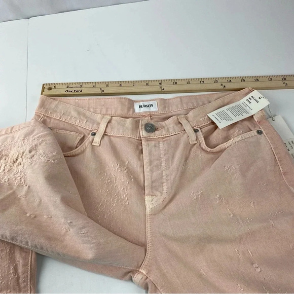 Hudson Womens 28 Crop Riley Relaxed Straight Peach Distressed Jeans NWT - Picture 5 of 9
